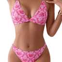 ZAFUL Women's 2 Piece Floral Print Swimsuit Triangle String High Cut Bikini Sets Bathing Suit (Medium)