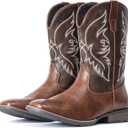 IUV Cowboy Boots For Men Square Toe Western Boot Durable Retro Classic Embroidered Pull On Boot Slip Resistant Country Boots, Size 10