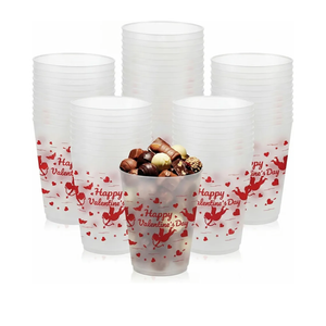 Widecook 24 Pcs Happy Valentines Party Cupid Cup Glow in The Dark Frosted Cups with Cupid Heart Star Decoration 16 oz Reusable Red White Cups Plastic Tumbler for Galentines Birthday Party Supplies