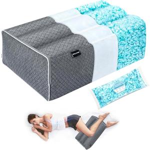 Shredded Memory Foam Knee Pillow for Side Sleeper, Adjustable Legs Pillow with Inner Pillowcase and Extra Foam Filler, Spine & Relieves Pressure Hip & Leg Elevation, Grey