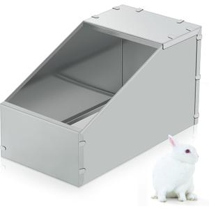 Maxcheck 1 Pcs Galvanized Metal Rabbit Nesting Box Bunny Small Animal Nest with Removable Acrylic Floor Durable Easy to Clean for Indoor Outdoor Use Rabbit Supplies (18.5 * 10.6 * 10 Inch)