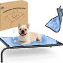 SZEE Raised Dog Cot Bed with Detachable 2-Sided Cooling/Warming Waterproof Mat, Elevated Dog Bed for Medium Sized Breeds with Durable Steel Frame & Sturdy Teslin Mesh, Outdoor & Indoor All-Season Use