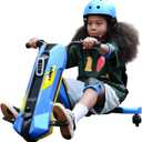Electric Go Kart for Kids Ages 6-12 - 24V Drifting Go Cart Shift - 360 Spin, Twist Grip, Stepless Speed, Max 6 MPH, 3 Adjustable Seat, Music, Drift Kart for Riders up to 132 lbs, Blue/24V