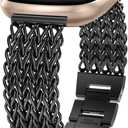 Metal Band Compatible for Fitbit Versa 2/1/Lite/SE, 22mm Dressy Stainless Steel Chain Strap Designer Wristband for Fitbit Versa Smartwatch (Black)