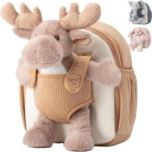 Moonkie Hug & Go Reindeer Toddler Backpack  Soft Plush Bag with Take-Along Toy for Kids Aged 24 | Ideal for Daycare, Travel & Birthday Gifts