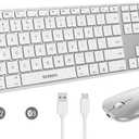 seenda Bluetooth Keyboard and Mouse for Mac, Multi-Device Rechargeable Keyboard Mouse with Quiet Keys, Full Size Slim Combo Compatible for MacBook Pro/Air, iMac, iPad, iPhone - White Silver