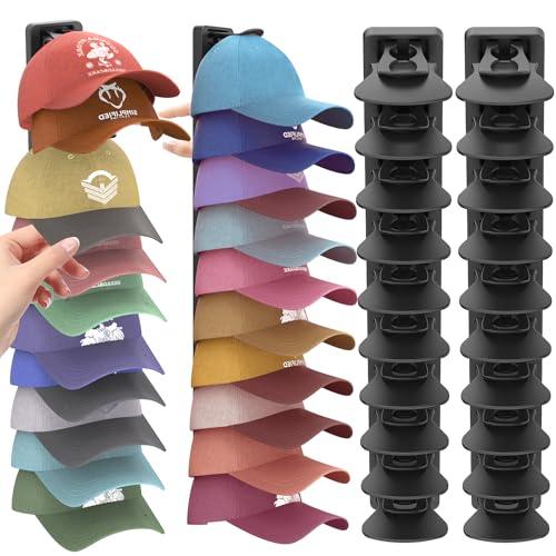 HeQe Hat Organizer for Baseball Caps 2 Pack, Adhesive Hat Rack for Wall, Baseball Cap Organizer (Black)