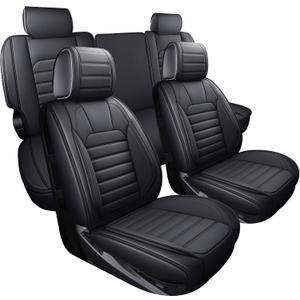 YIERTAI for Chevy Chevrolet Silverado GMC Sierra Car Seat Covers Fit 2007-2023 2024 2025 2026 1500/2500/3500HD Truck Waterproof Leather Crew Double Extended Cab Covers(5 PCS Full Set/Black)