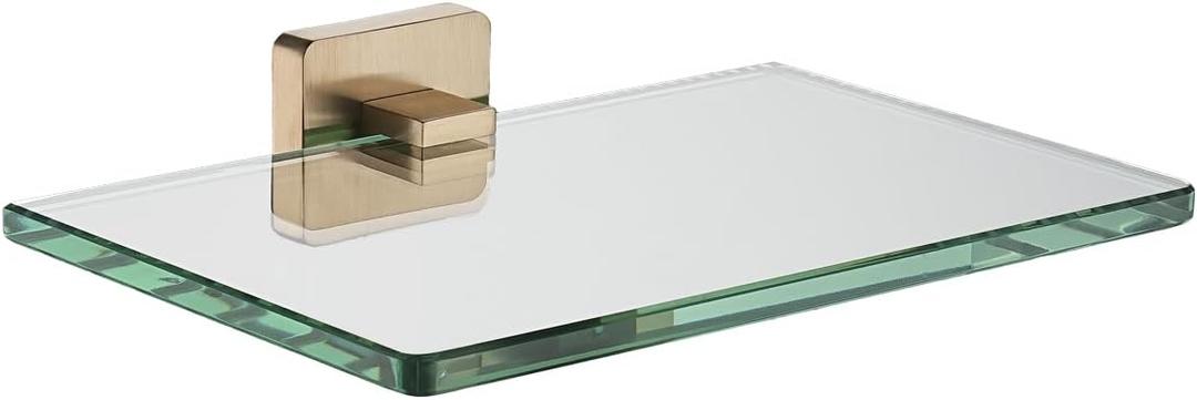 JQK Bathroom Glass Shelf, Tempered Glass Shower Storage 8 by 5 inches, 304 Stainless Steel Champagne Bronze Wall Mount, TGS201L8-CB
