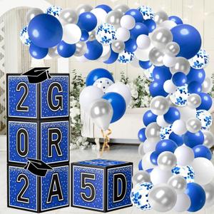 Graduation Decorations 2025 Graduation Party Decorations Set of 4 Boxes with 144pcs Balloons Arch Garland Kit Party Supplies for Any Grades Blue