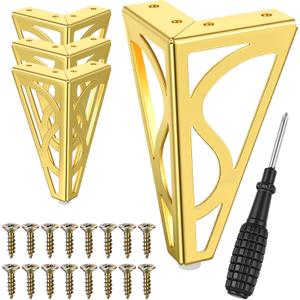Gold Furniture Legs 6 Inch Heavy Duty Metal Dresser Legs Set of 4 Gold Sofa Leg for Cabinet Couch Replacement Feet with Rubber Floor Protectors