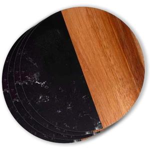 Set of 4 Black Marble and Acacia Wood 4" Round Coasters Set of 4 Black Marble and Acacia Wood 4" Round Coasters