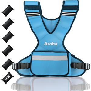 Adjustable Weighted Vest for Women & Men, 4-10lb/11-20lb/20-32lb Vest with 6 Ironsand Weights for Strength Training and Home Workout, Weight Vest with Reflective Strip for Running, Walking (Blue)