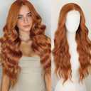 SUKRI 46 Ginger Synthetic Lace Front Wigs for Women -26 Inch Long Wavy Pre Plucked Lace Front Wig Heat Resistant Orange Synthetic Hair Natural Hairline For Daily Party Use