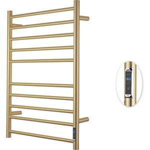 Heated Towel Racks for Bathroom, Wall Mounted Electric Towel Warmer Racks with Timer & Temperature Control, 10 Bar Stainless Steel Towel Heater for Bathroom (Round-Brushed Gold, 10 Bars)