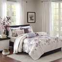 Madison Park Luna Quilt Modern Classic Design All Season, Breathable Coverlet Lightweight Bedding Set, Matching Shams, Decorative Pillow, Full/Queen(90"x90"), Floral Taupe 6 Piece