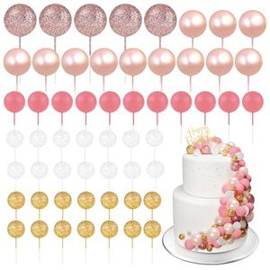 BOUBONI 60Pcs Glitter Cake Balls Decorations Foam Cake Topper Balls Mini Balloon Cupcake Toppers for Cake Decorating Birthday Baby Shower Party (Glitter Pink Gold White)