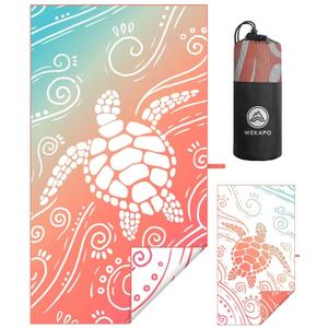 WEKAPO Microfiber Beach Towel  Ultra-Soft & Quick-Dry, Extra Large (71 x 39), Perfect for Beach, Travel & Outdoor Lightweight, Sand-Free & Vibrant Design (Gradient Coral Sea Turtle)