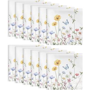 Floral Butterfly Napkins, 1818 Inch French Country Dinner Cloth Napkins Set of 12, Washable Cotton Soft Absorbent Square Napkins for Dining Kitchen Party Wedding Decoration