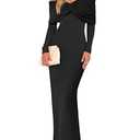 Caracilia Womens Off The Shoulder Bodycon Maxi Dress Fall Sexy Elegant Long Sleeve Ruched Club Party Formal Cocktail Dresses Black Small 