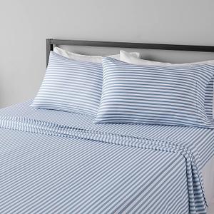 Amazon Basics Lightweight Super Soft Easy Care Microfiber 4 Piece Bed Sheet Set With 14" Deep Pockets, Queen, Blue Damask, Printed