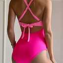 Eomenie Women's One Piece Swimsuits Tummy Control Cutout High Waisted Bathing Suit Wrap Tie Back 1 Piece Swimsuit (Large, Pink)
