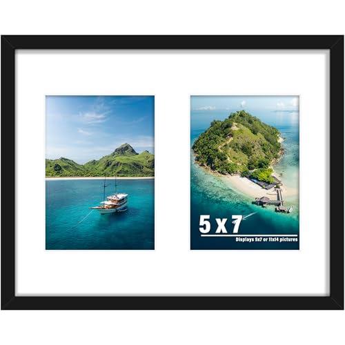 DUENPY 11x14 Picture Frame, 5x7 Collage Picture Frame, Displays Two 5x7 inch Photos, or 11x14 (Without Mat) for Wall Mount or Table Top Horizontal and Vertical Display, Black.