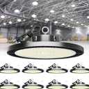 Super Bright 250W 35000LM 8pack UFO LED High Bay Light,5000k High Bay LED Shop Lights with Plug 5ft Cable Hanging Hook Safe Rope, Shop Lights for Garage Factory Workshop Warehouse Barn
