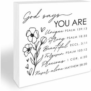 God Says You Are Wood Decorative Block - 5 Inches 6-Sided Painted Pine Wooden Decor - Christian Gifts, Inspirational Religious Gifts -Tabletop,Shelf, Home & Office Decorations (A05)