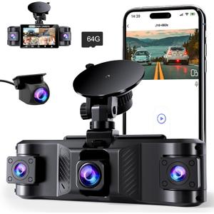 4 Channel 2.5K Dash Cam Front Rear Left Right, 170 Wide Angle Car Dash Camera with 5GHz WiFi & App Control, G-Sensor, Super Night Vision, 24H Parking Monitor, Loop Recording, 64GB SD Card Included
