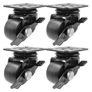 FactorDuty 1.5 inch Heavy Duty Polyurethane Caster Wheels With Side Locking Brake Double Ball Bearing Industrial Grade Solid Low Profile Smooth and Silent 800LB Capacity Pack of 4