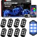 SHINIGHT 8 Pcs Motorcycle LED Light Kits, App Control Multicolor Waterproof Motorcycle LED Strip Lights with RF Remote, Music Sync & Multiple Scene Modes RGB LED Lights for Motorcycles