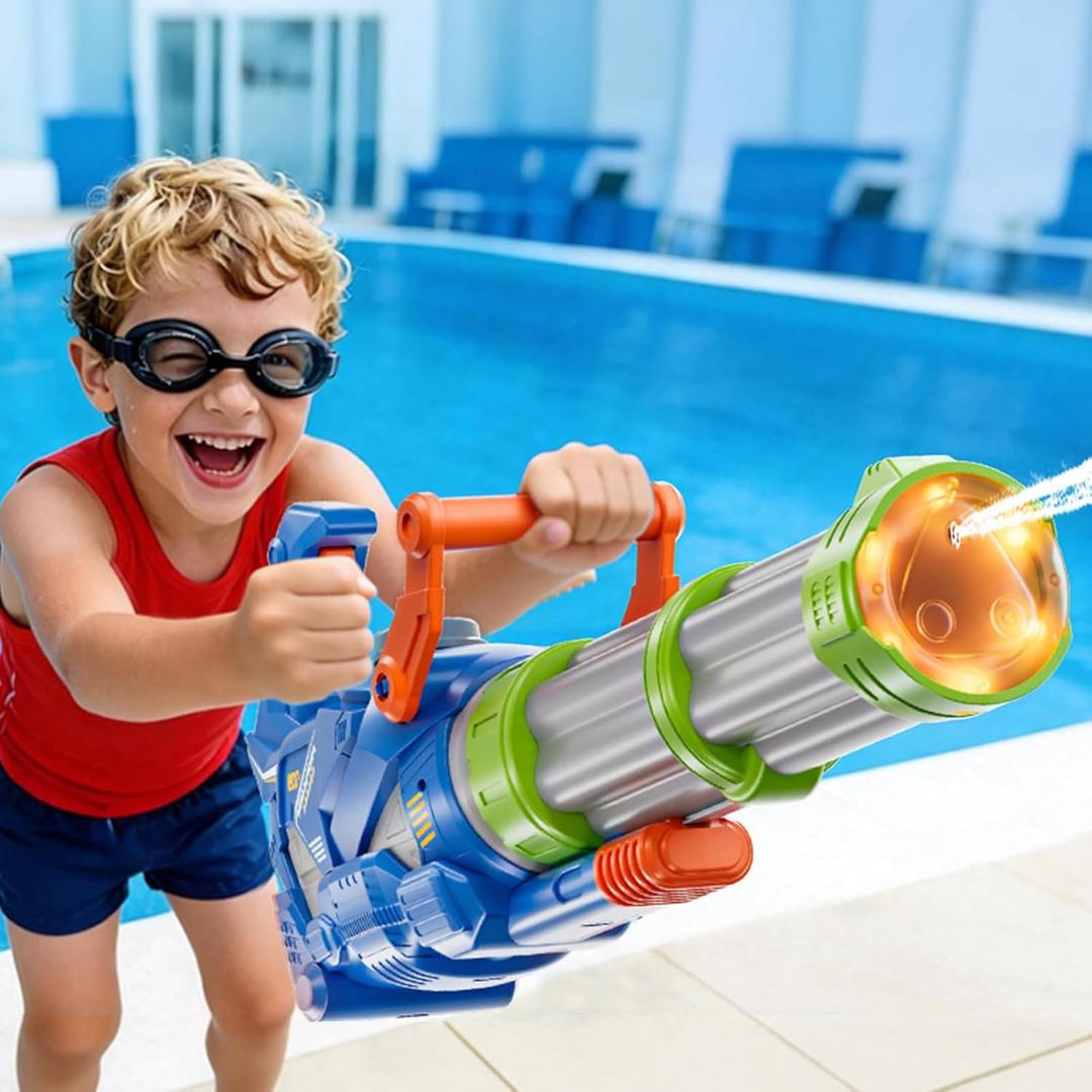 Gatling Electric Water Gun, 1500cc Squirt Water Pistol Toy Powerful Water Blaster 50-55 Feet Range, Automatic Super Water Soaker for Kids Summer Outdoor Swimming Pool Beach Party,Blue