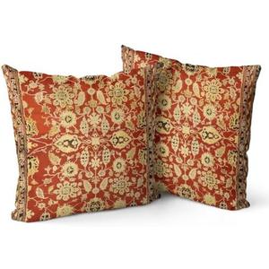 Knagsfa Boho Pillow Covers 16"x16" Set of 2 Monaco Red Bohemian Carpet Double Sided Pattern Linen Pillowcases Cushion Cover for Farmhouse Couch Sofa Bed Decorative, Only Pillowcase, Pack of 2