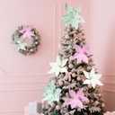 6 Pcs Pastel Christmas Poinsettia Decorations 9.8inch Large Pink Candy Land Poinsettia Flowers with Stem Candy Christmas Tree Ornaments for DIY Xmas Tree Wreath Vase Garland Decor