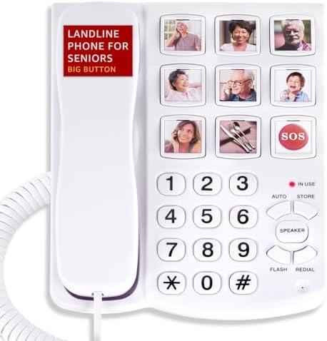 Uvital Big Button Phone for Seniors, Corded Landline Phone with 9 One-Touch Dialing Big Buttons, Hands-Free Calling, Loud Ringer, Easy to Use for Visually Impaired Telephone for Seniors