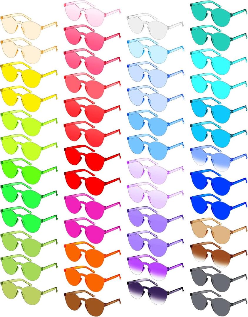 Xuhal 50 Pairs Colored Sunglasses Rimless Round Party Sunglasses Frameless Colored Glasses Transparent Candy Color Tinted Eyewear for Women Men Girls Adults