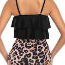 Womens Tankini Swimsuits Ruffled Tank Top Tummy Control Floral Modest Swimwear High Waisted Bikini (Black, XL)