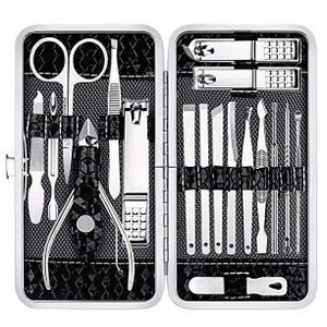 Yougai Manicure Set Nail Clippers Set, 18Pcs Manicure Kit Stainless Steel Nail Kit, Professional Nail Grooming Kit, Pedicure Nail Care Tools with Travel Case (Black)