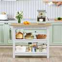 CHOEZON Kitchen Island with 3-Tier Storage and Hooks, White and Natural, 39.4 x 19.7 x 36.5 inches