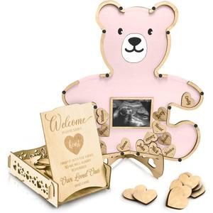 Teddy Bear Baby Shower Decorations Guest Book - We Can Bearly Wait For Girl- Centerpiece - Woodland - Ultrasound Picture Frame Keepsake (Pink)