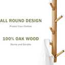 Vertical Coat Rack Wall Mounted - Height 36 Inches, Oak Wood Vertical Hat Rack for Wall with 9 Hooks, Modern Coat Rack Tree for Hanging Hats, Jackets, Bags in Entryway Bedroom Office