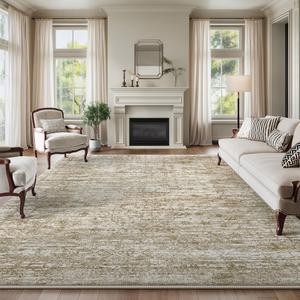 Area Rug 8x10 Washable Rug/Machine Washable Beige Vintage Traditional Floor Cover Foldable Thin Retro Style Indoor Distressed Non-Slip Carpet Bedroom Living Room Kitchen Office
