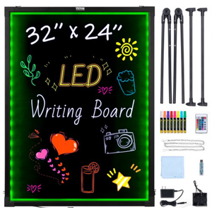 VEVOR LED Message Writing Board, 32"x24" Illuminated Erasable Lighted Chalkboard, Neon Effect Menu Sign Board, Drawing Board with 8 Fluorescent Chalk Markers and Remote Contro Tested toStandards VEVOR LED Message Writing Board, 32"x24" Illuminated Erasable Lighted Chalkboard, Neon Effect Menu Sign Board, Drawing Board with 8 Fluorescent Chalk Markers and Remote Contro Tested toStandards