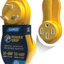 Camco Power Grip Electrical Offset Adapter - 30 amp to 50 amp RV Power Adapter - Offset Design to Relieve Cord Stress (55133)