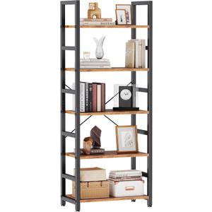 DUMOS 5-Tier Bookshelf, Modern Tall Bookcase, Open Storage Display Shelf for Living Room, Bedroom, Home Office, Narrow Standing Shelving Unit for Books, CDs, Décor，Rustic Brown