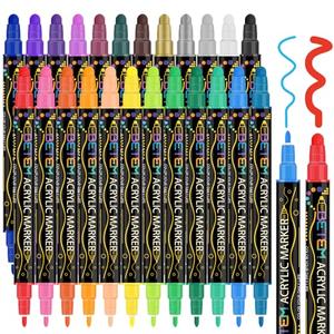 Betem 22 Colors Dual Tip Acrylic Paint Pens Markers, Premium Acrylic Paint Pens for Wood, Canvas, Stone, Rock Painting, Glass, Ceramic Surfaces, DIY Crafts Making Art Supplies