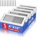 4x10 Floor Regsiter - 5 Pack Vent Covers for Home Floor Wall Ceiling - White with Screws for Easy Installation - Heavy Duty Steel Walkable Finish for Quiet Adjustable Airflow HVAC Register Grilles