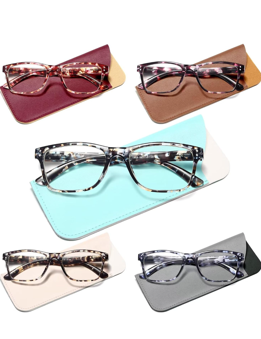 Reading Glasses Blue Light Blocking, Computer Glasses for Women Men, Fashion Square Eyeglasses 5 Pairs +2.75