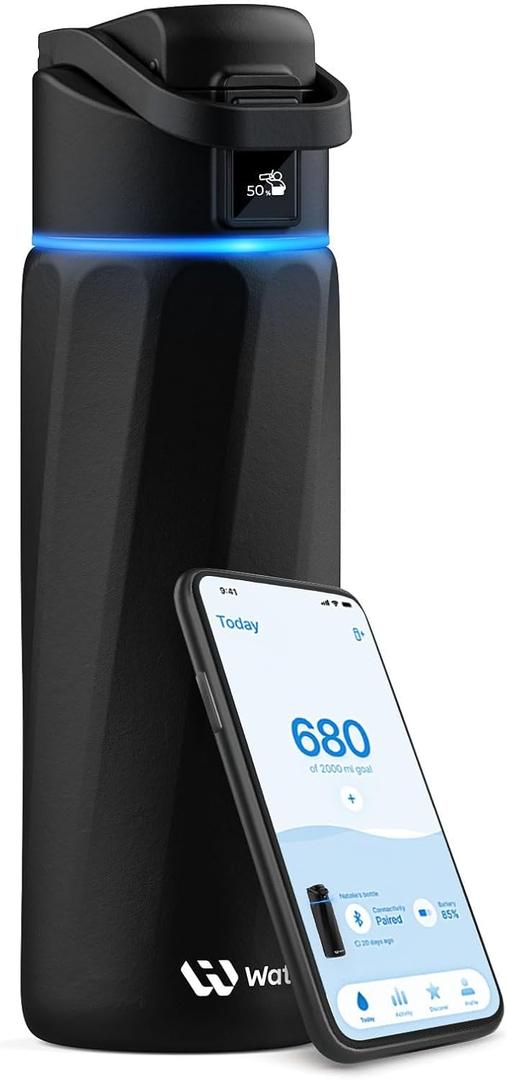 BOOST Smart Water Bottle that Reminds You to Drink, 24oz BPA-Free Stainless Steel Vacuum Insulated, Wide Mouth Water Tracker Bottle with APP for School, Gym, Office, Ideal for Mother's Day Gifts (Black)